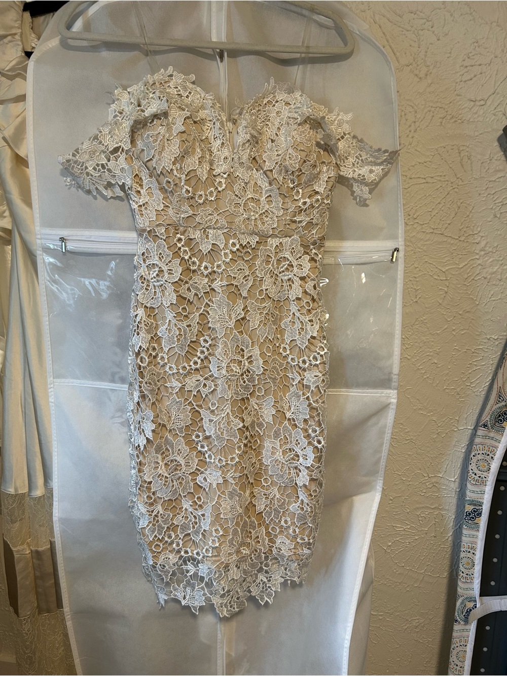 Soieblu Strapless Ivory Lace Floral Sheath Dress